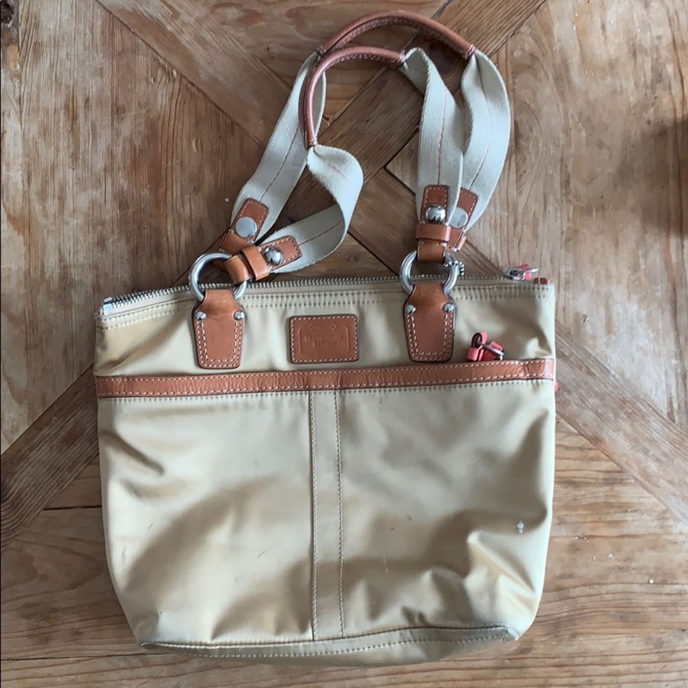 Coach nylon handbag / purse (gold/champagne color)